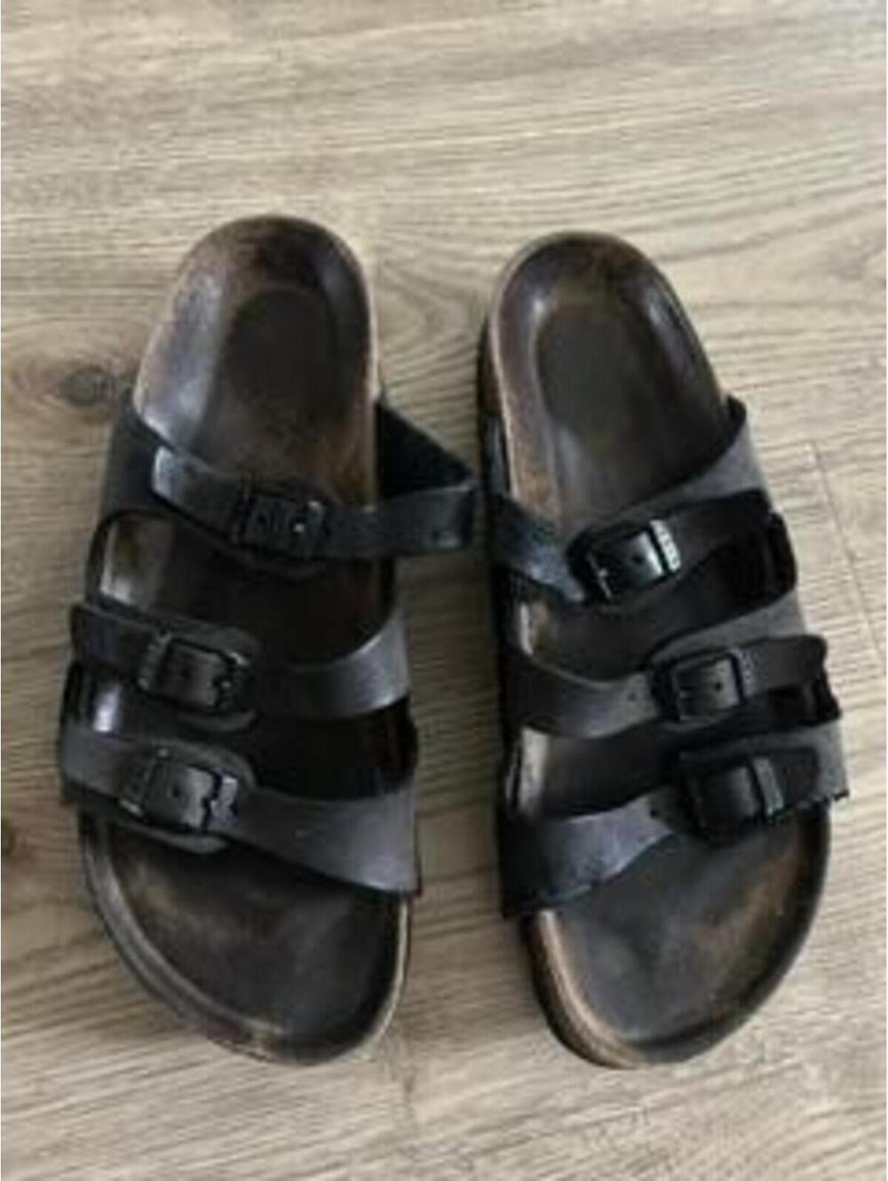Birkenstock Florida Soft Footbed Sandals Womens 38 US 7 Black Leather 3 Strap